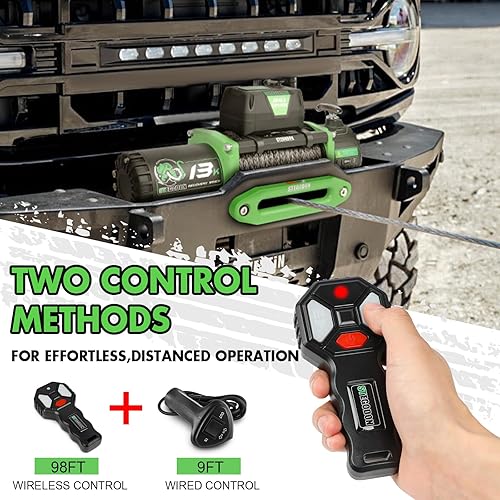 Miniatura 41 de Winch - Cabrestante eléctrico de 13000 libras, cabrestante de cuerda sintética de 12 V, cabrestante de campo áspero con cable Hawse Fairlead, mango