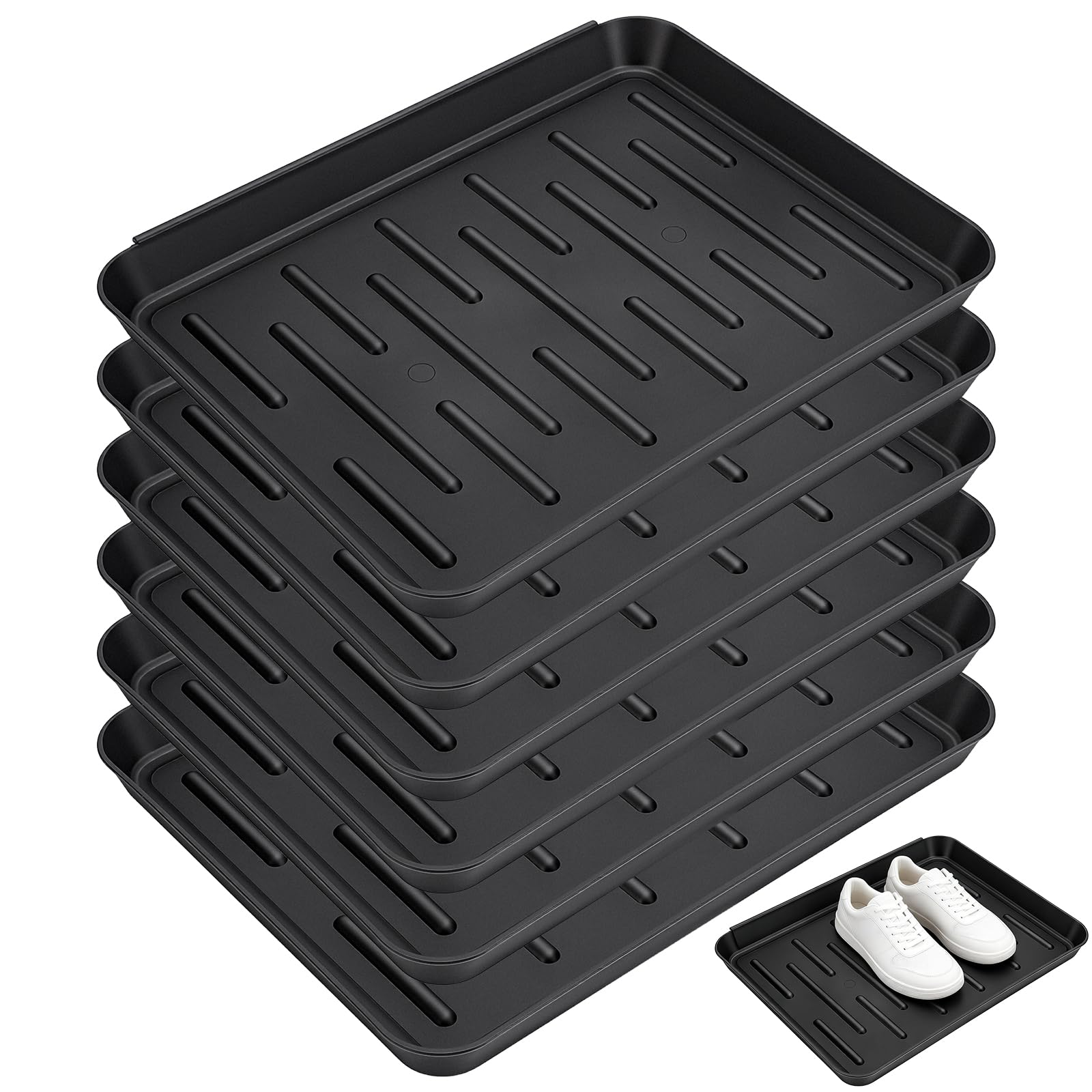 INTERWARM 6Pcs Black Plastic Boot Tray for Entryway, Entryway Drip Shoe Mat