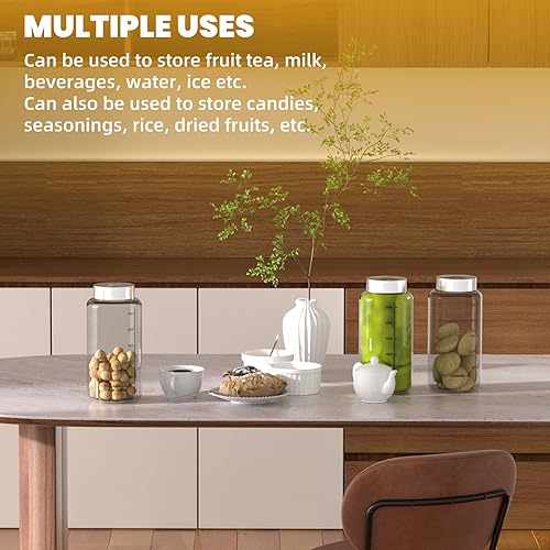 Miniatura 6 de Botellas de vidrio de gran capacidad de 27 onzas con tapa para mezclas de proteínas, botella de agua para jugos, licuados, alimentos secos, viajes y