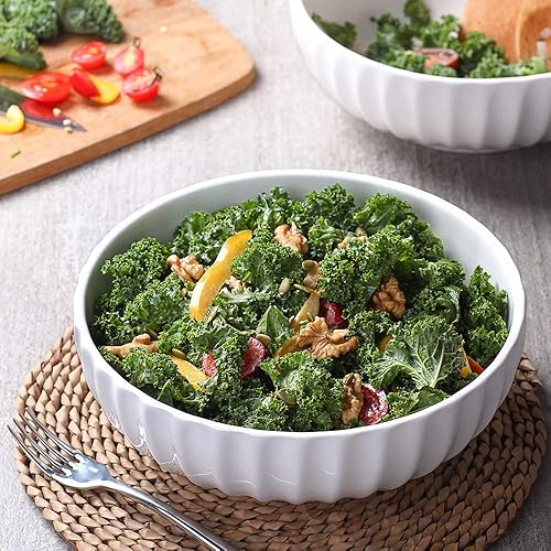 Miniatura 7 de DOWAN Cuencos grandes para mezclar, cuencos de cerámica para servir, cuencos profundos de 3.2 cuartos de galón, cuencos de frutas blancas de 105