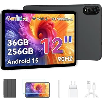 Blackview Mega2WiFi Tablet 12 Inch Android 15 Tablet with Pen, 36GB RAM + 256GB ROM (2TB TF), 2K 90Hz FHD+ Display, WiFi6, Oc