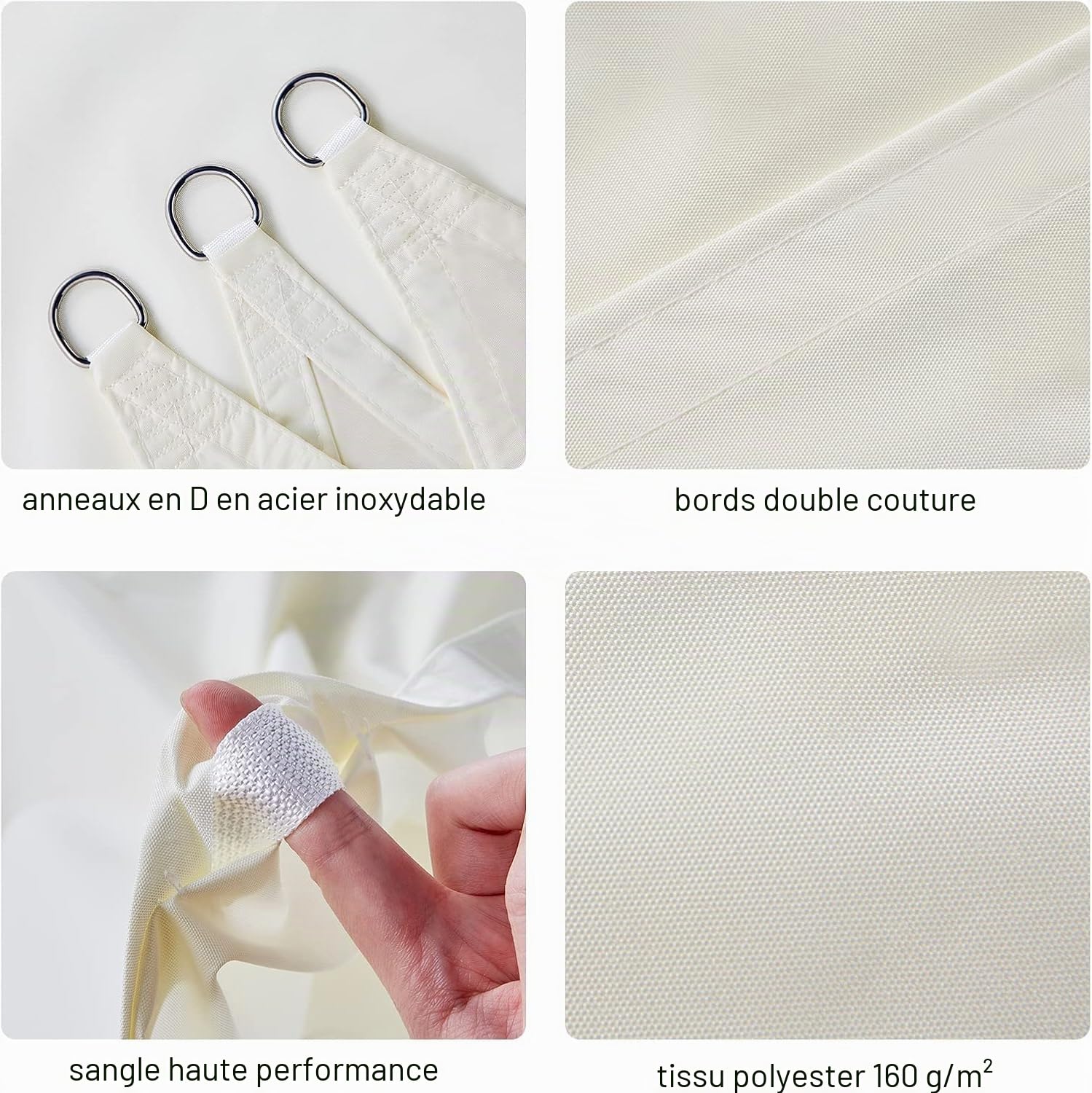 HAIKUS Voile d'ombrage Imperméable Rectangulaire 2x4m, Toile PES Résistant à l'eau, Filet Rectangle 4x2m, Résistant 98% Protection Rayons UV pour Patio Terrasse Extérieur, Crème 2x4