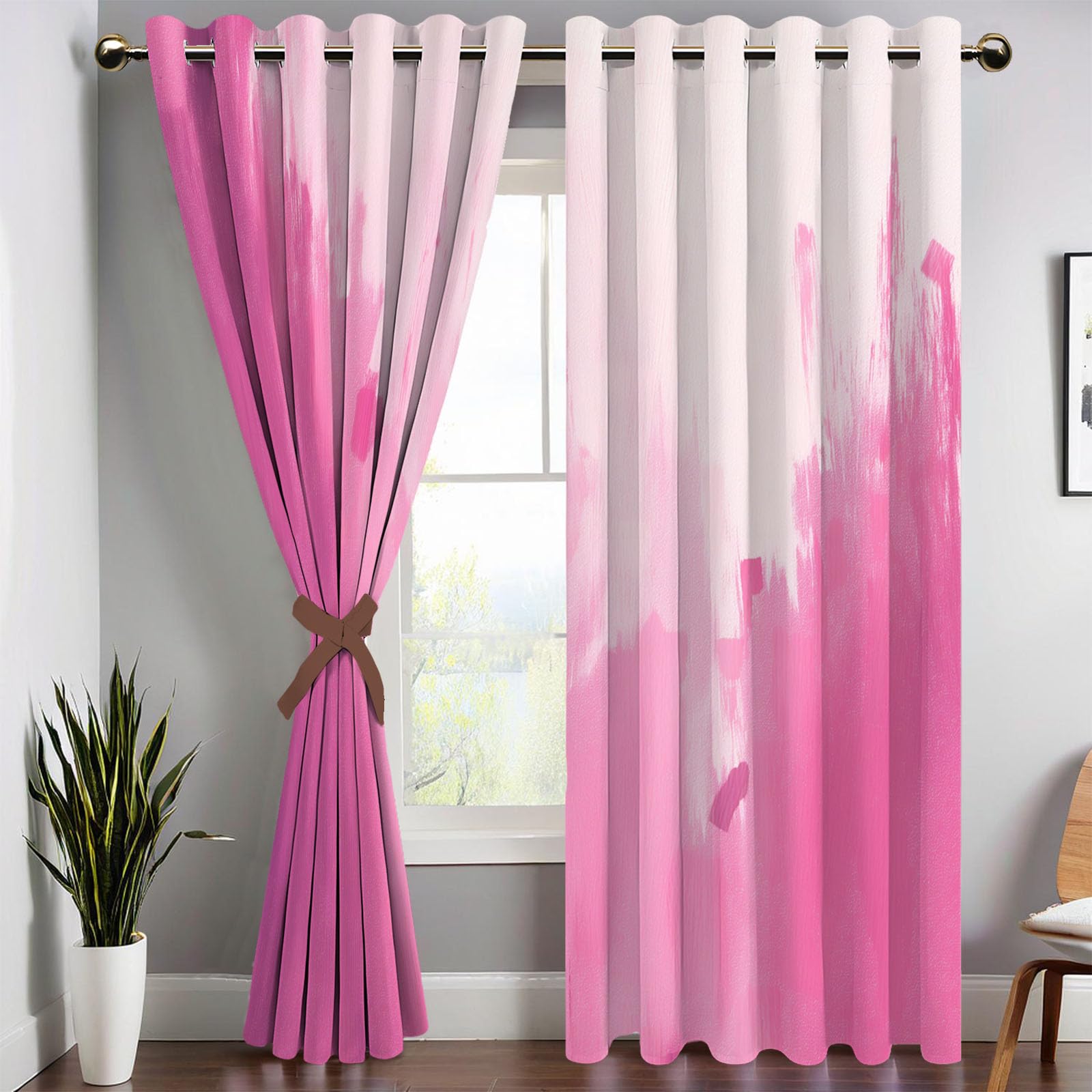 Rosa Vorhänge Blickdicht Pinkes Graffiti Vorhang 2er Set H 175 x B 140 cm, Ultra Soft Verdunklungsvorhänge mit Ösen Thermovorhang Geometrie Gardinen für Schlafzimmer Küche