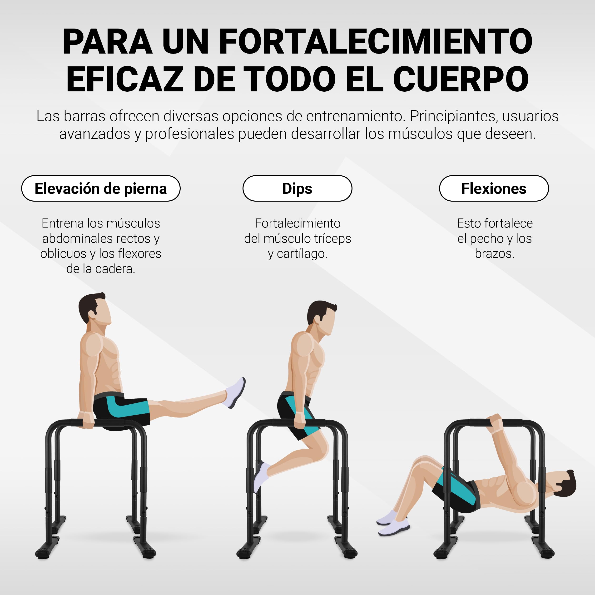 Barras de flexiones Gimnasio Paralelas Premium (par) 80x65 cm | Barra de soporte Push Up I Estación de flexiones I Soporte de gimnasia, flexiones