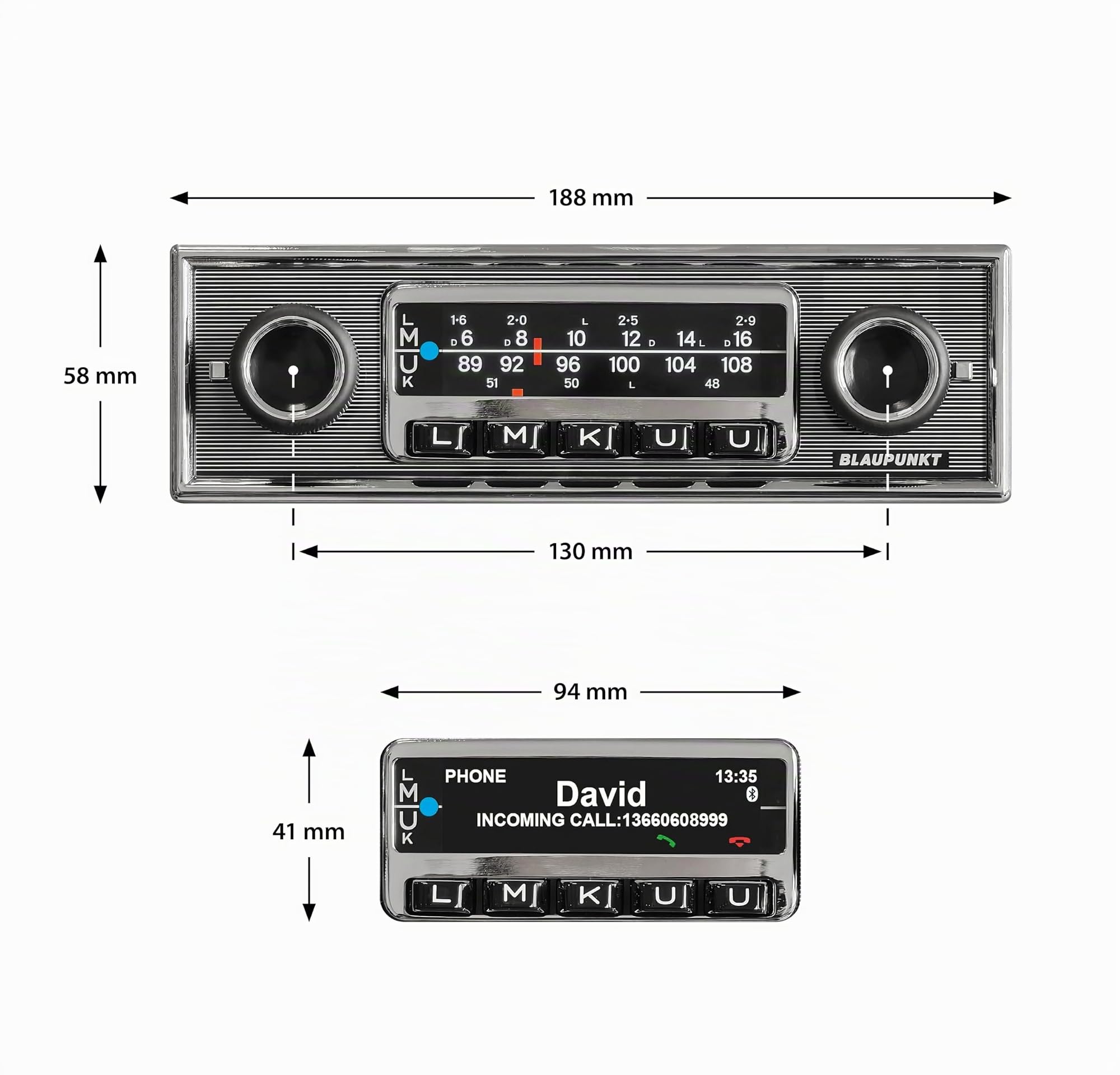 Blaupunkt Frankfurt Stereo MB, 1-DIN Autoradio, Oldtimer-Design mit Nadelstreifenfront und Chromrahmen, DAB+, Bluetooth, USB, Aux-Eingang, Lenkradfernbedienung, Sub-Out, 4x50Watt, 12v