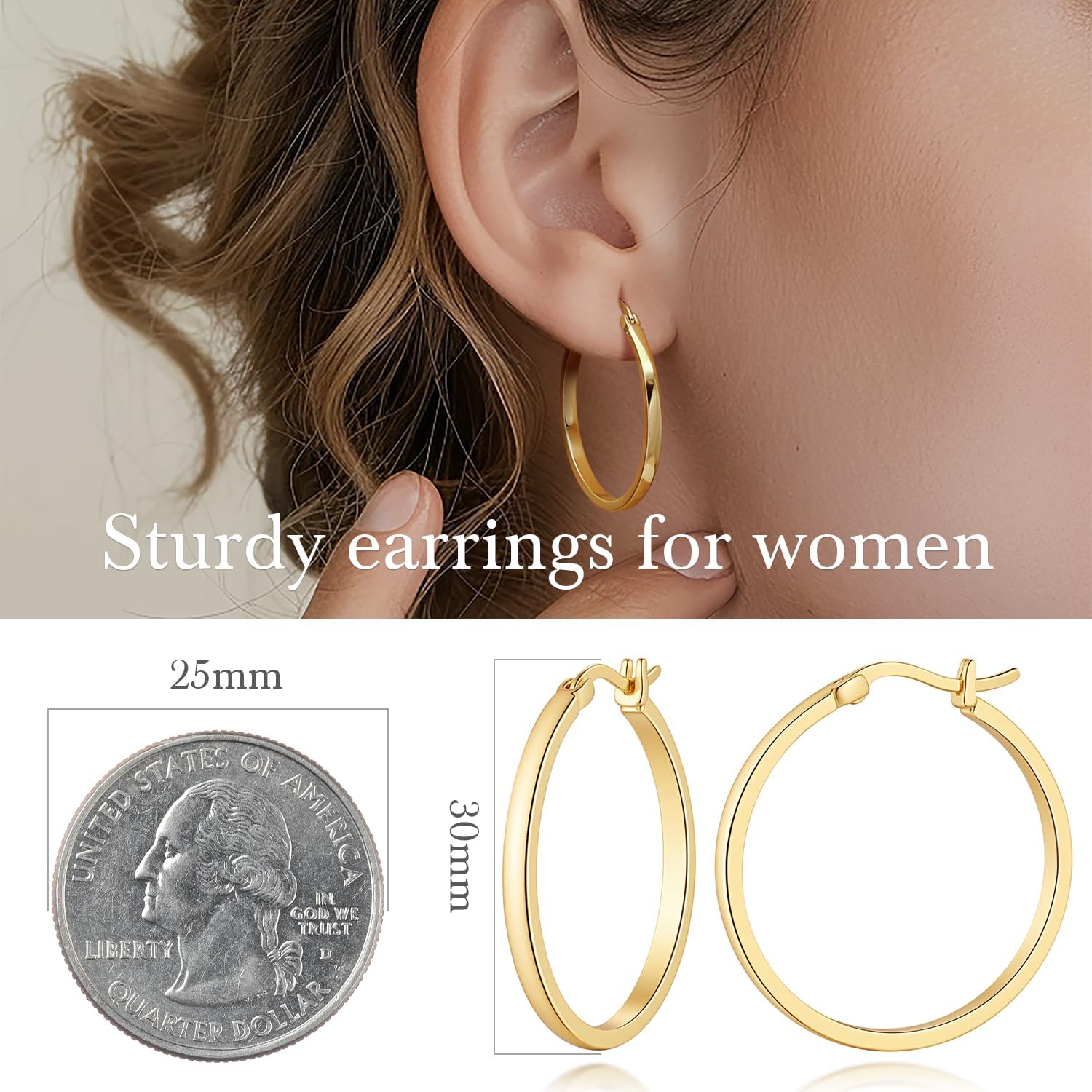 14K Gold Hoop Earrings for Women 14K Gold Earrings for Women Gold Hoop Earring for Womens Hoops Simple Design with Smooth Lines Hoops Earring for Womens 30 MM