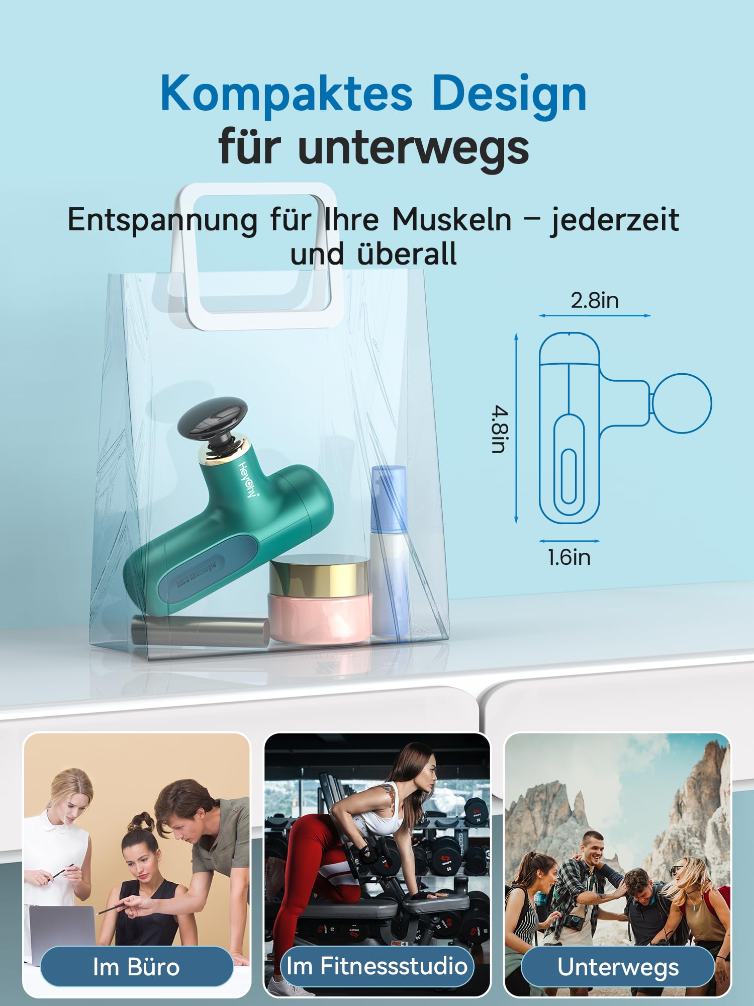 HEYCHY Mini-Massagepistole, Perkussions-Tiefengewebsmassagegerät, Reise-Massagepistole, Kompaktes Sportmassagegerät, Tragbares Handmassagegerät für Büro, Zuhause und Sportler