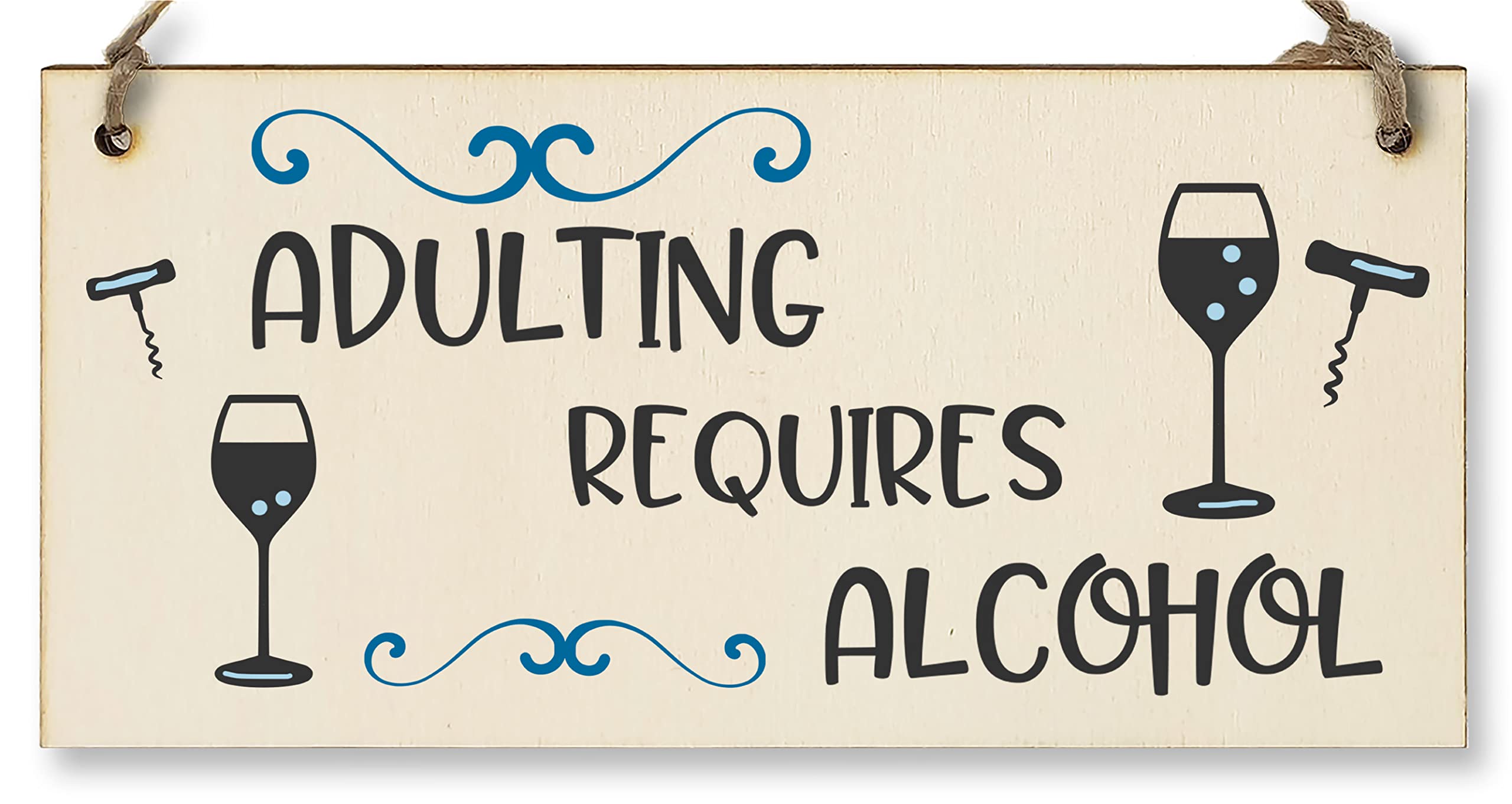 The Plum Penguin Black Handmade Wooden Hanging Wall Plaque Adulting Requires Alcohol Funny Novelty Sign Home Bar Friendship Gift