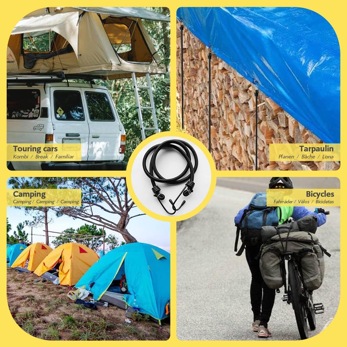 Bungee Cords with Hooks, Heavy Duty Outdoor Elastic Bungee Straps，No Odour Industrial Grade Bungee Rope for Securing Tarps, Luggage, Tents, Bikes or Garden Tidying 35inch