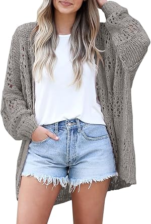 Ermonn Womens Crochet Cardigan Sweater Kimonos Boho Solid Color Oversized Spring Open Front Outwear