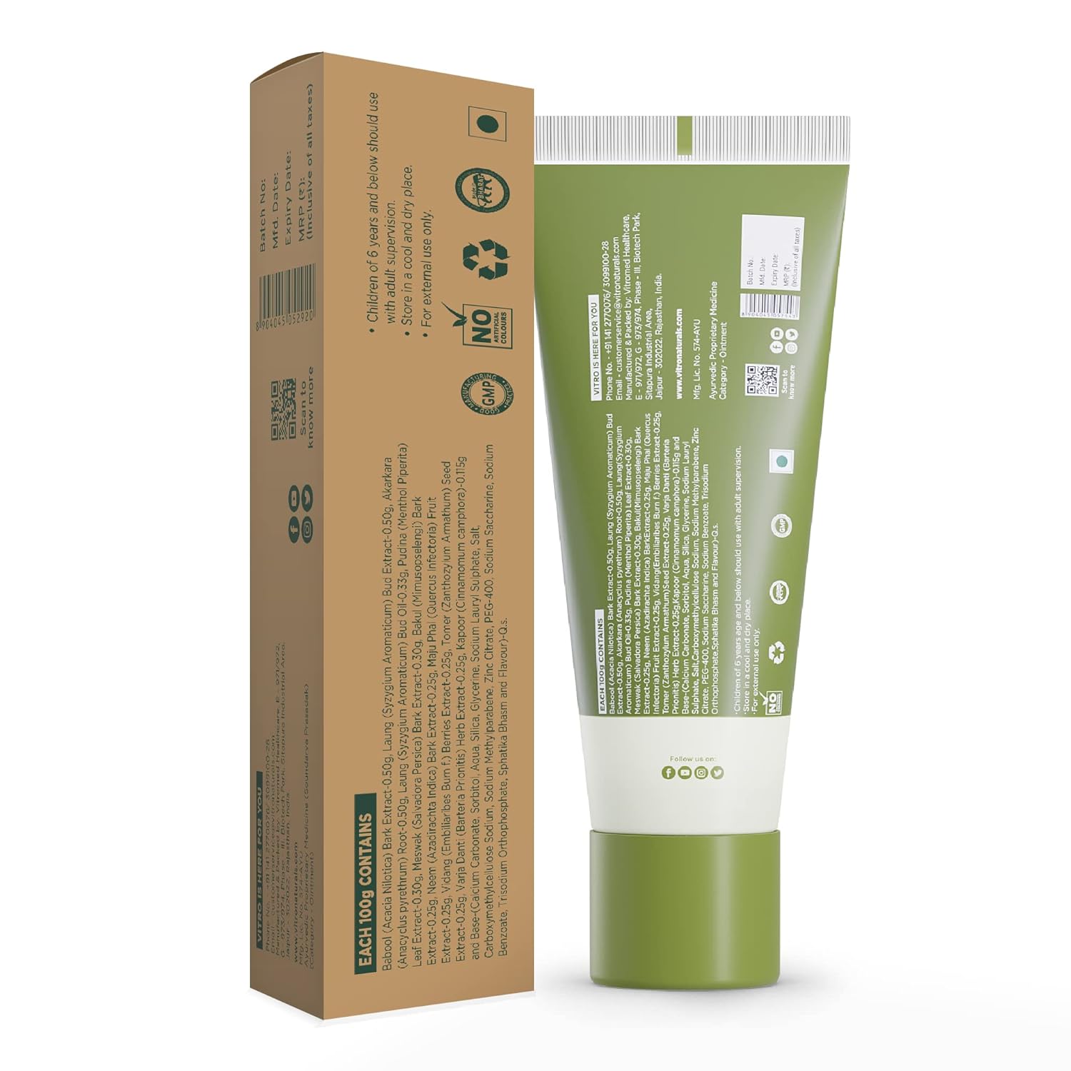 Vitro Fluoride Free Toothpaste with Meswak, Vajra danti and Neem Extract | Herbal toothpaste with extracts of 12 herbs for complete toothcare | Helps with Bad breath and Gum Problems Vitro Fluoride Free Toothpaste with Meswak, Vajra danti and Neem Extract | Herbal toothpaste with extracts of 12 herbs for complete toothcare | Helps with Bad breath and Gum Problems