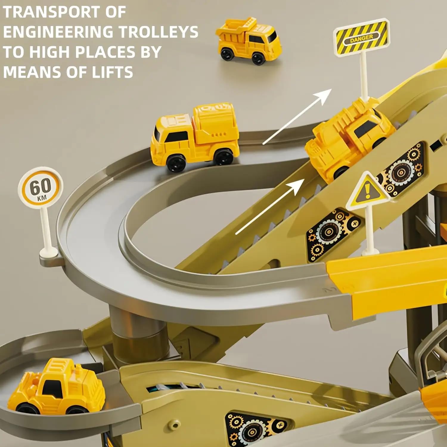 Mining area - Pista Cantiere Bambini con Camion e Ruspe – Giocattolo Costruzioni Educativo 3-8 Anni con Gru, Betoniere, Nastro Trasportatore e Scivolo Palline – Set Macchinine da Cantiere