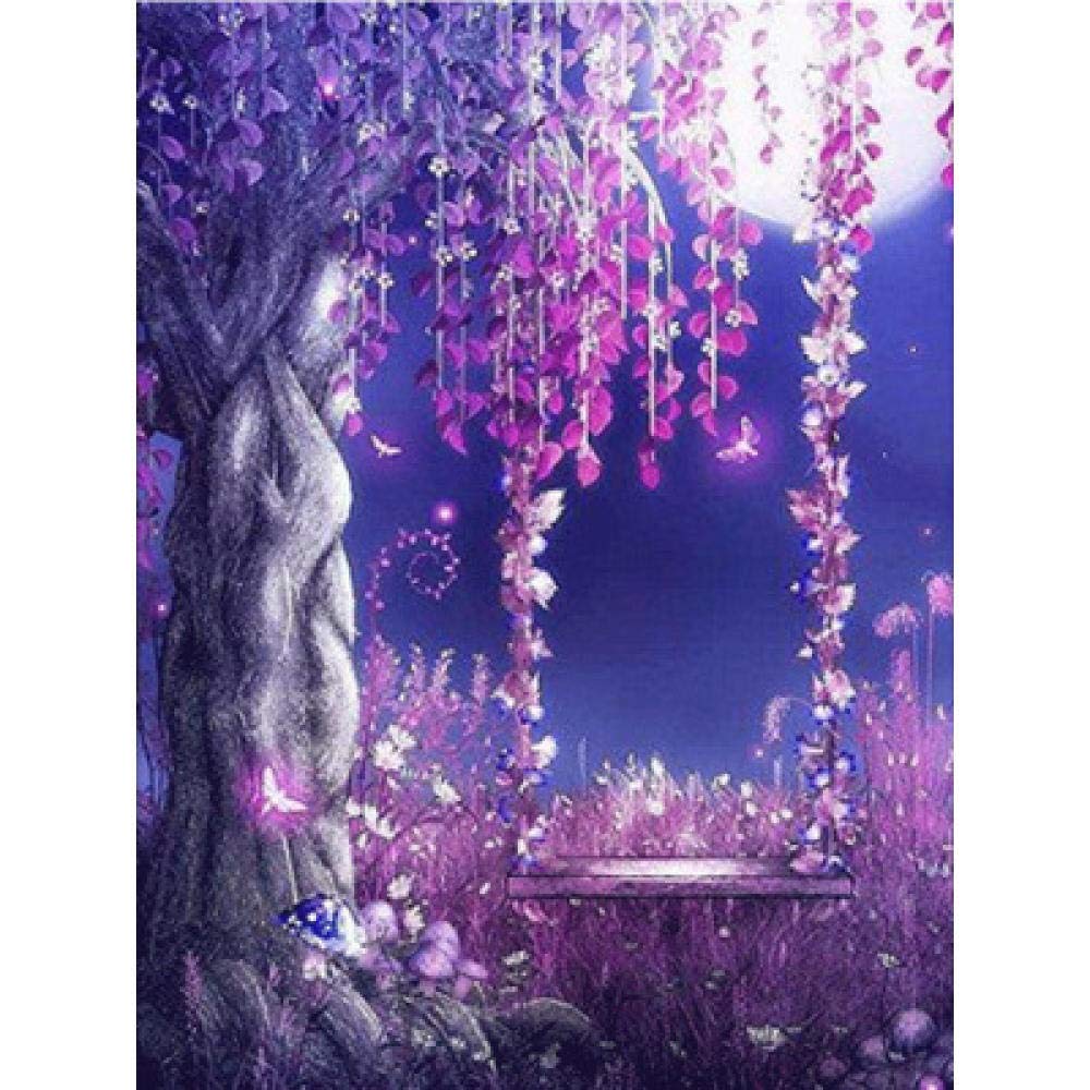 Diamond painting violet 30x40cm pour décorer le salon avec un paysage de glycine en mosaïque