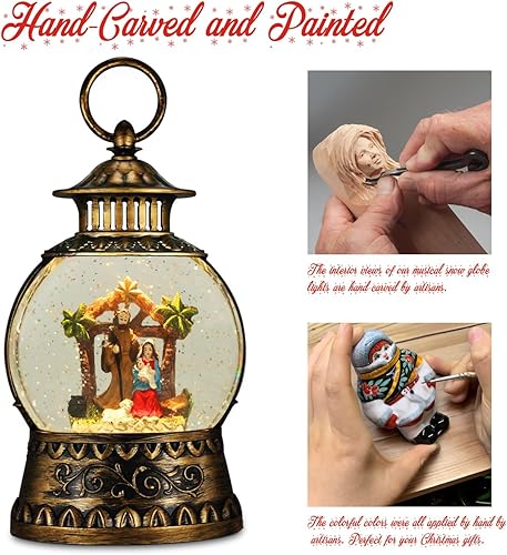 Miniatura 81 de Globo de Nieve Cardinal, Globo de Nieve Musical de Muñeco de Nieve Navideño tipo Linterna con Luces con Temporizador de 6H a Batería y Alimentado