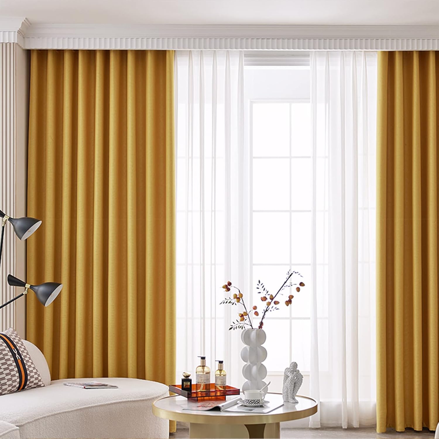 Blackout Curtains 2 Panels Set Thermal Insulated Window Treatment Pure Colour Eyelet Darkening Curtain for Living Room Bedroom Nursery,Yellow,W2xH2.7m
