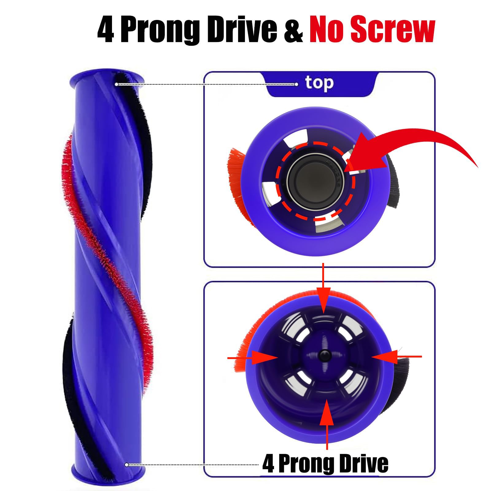 Roller Brush Roll Bar Replacement for Dyson V6 (4 Prong Driv -3