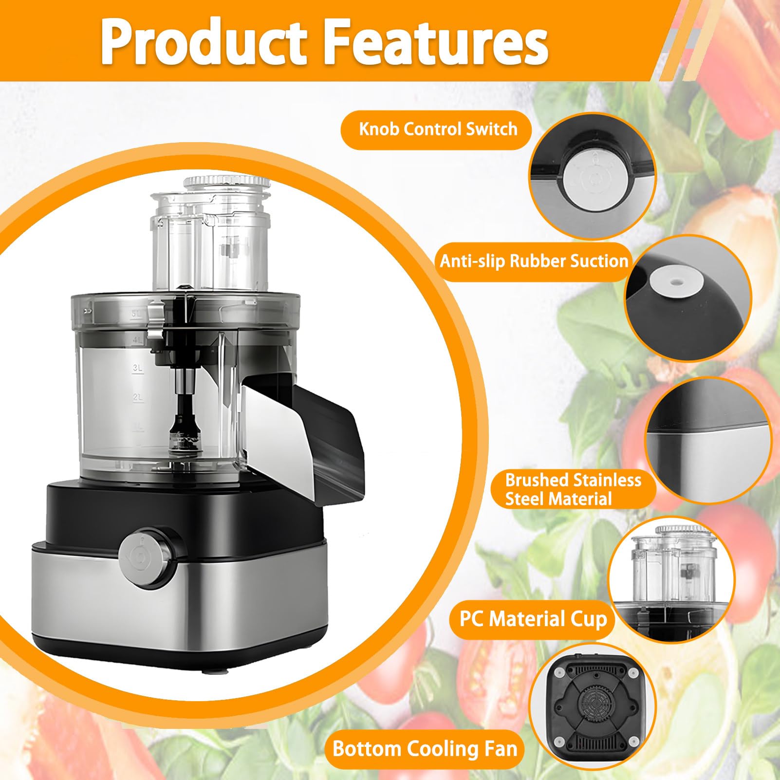 Triturador De Verduras Multifuncional, Rallador, Picadora De Carne Multifuncional, 5 L,600 W,para Cebolla, Ajo, Zanahoria, Patata, Fruta Specification1