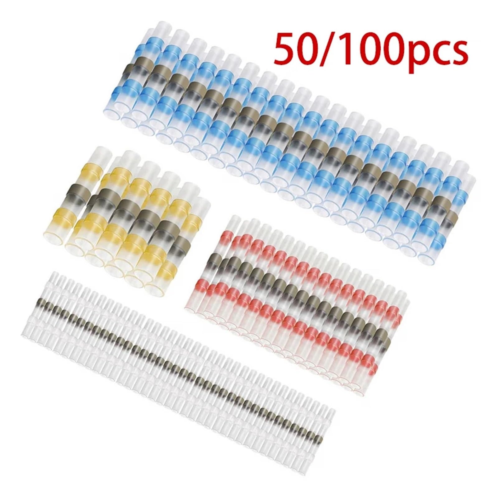 Schrumpf-Kabelverbinder, Wärmeschrumpf-Stoßverbinder Mehrfarbig 50/100/200 Stk(Yellow 100pcs)