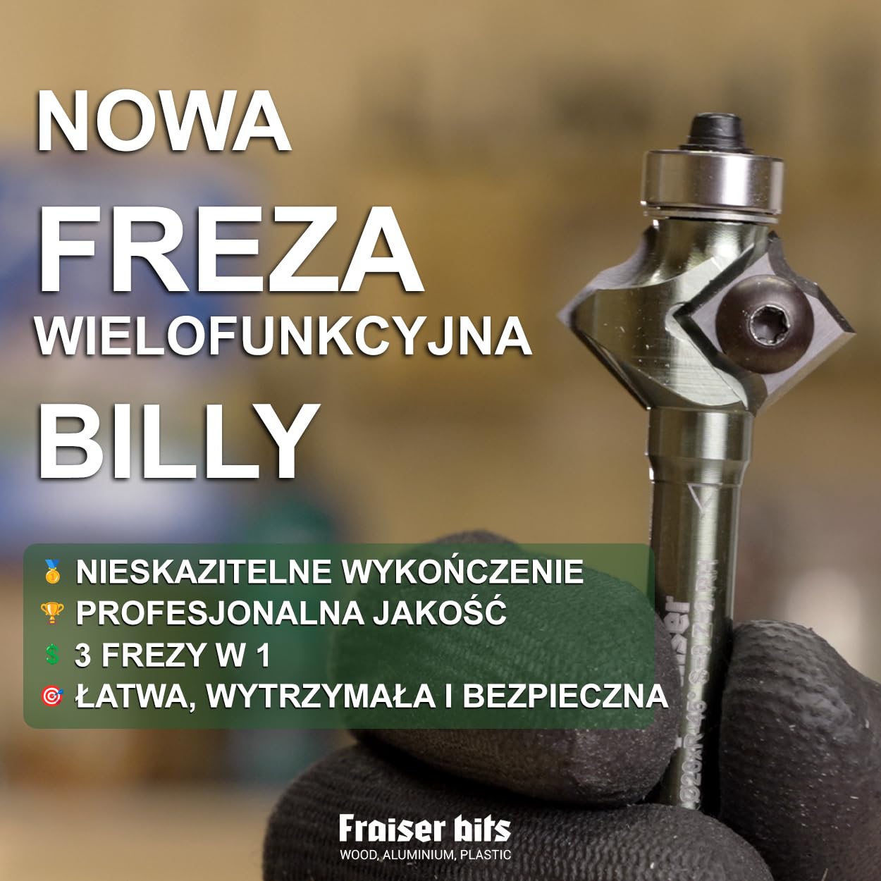 Fraiser Billy frez do fazowania 45 stopni, promień 3 wklęsły, z łożyskiem do drewna i pochodnych - trzonek 8 mm - profesjonalne narzędzie do frezarki ręcznej, przycinarki i stołu frezarskiego