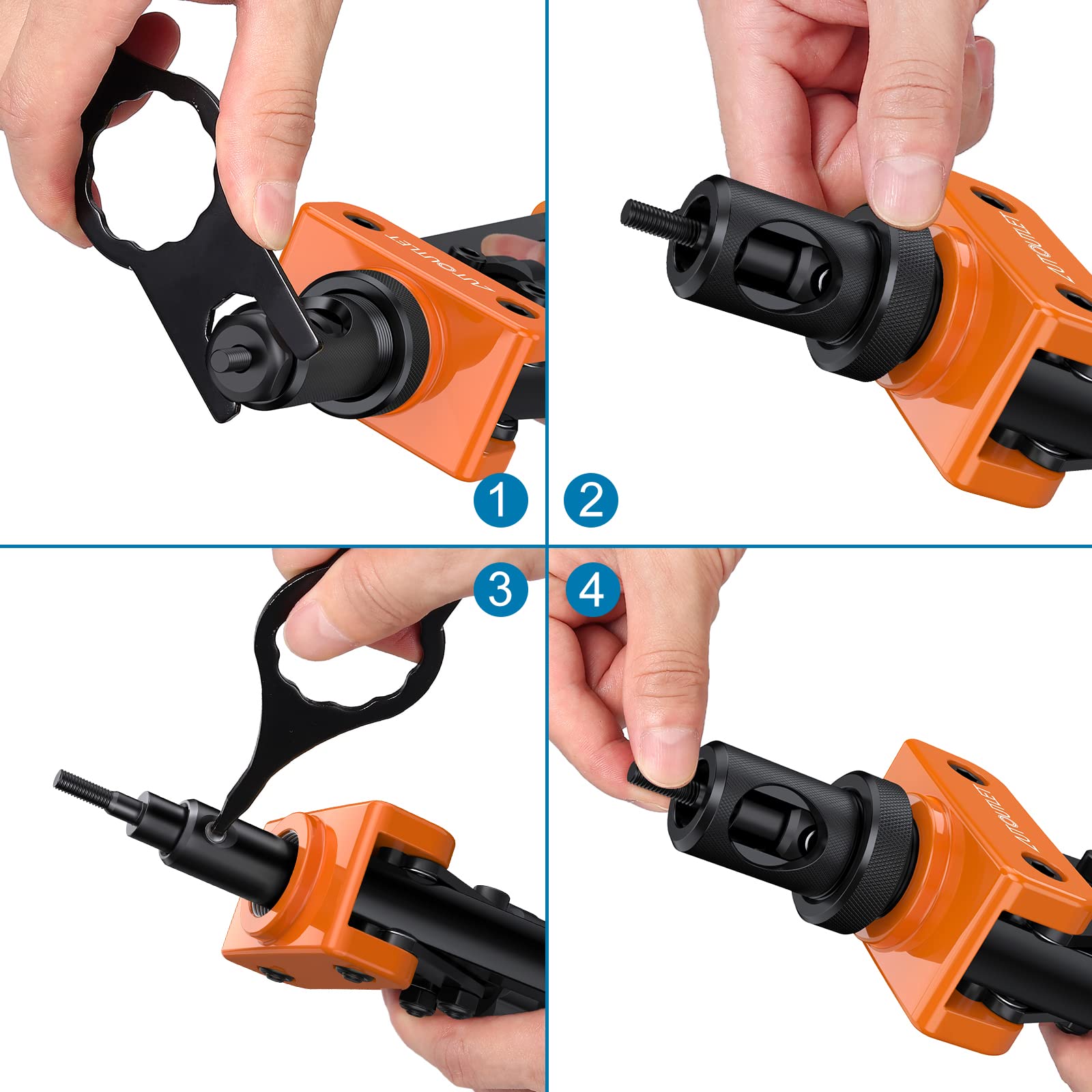 AUTOUTLET Remachadora de Tuercas, 14" Remachadora Profesional, con 150PCS Tuercas de Remache, 6 Mandriles Intercambiables M3 M4 M5 M6 M8 M10, Llave Incorporada, Herramientas de Remachado - Naranja