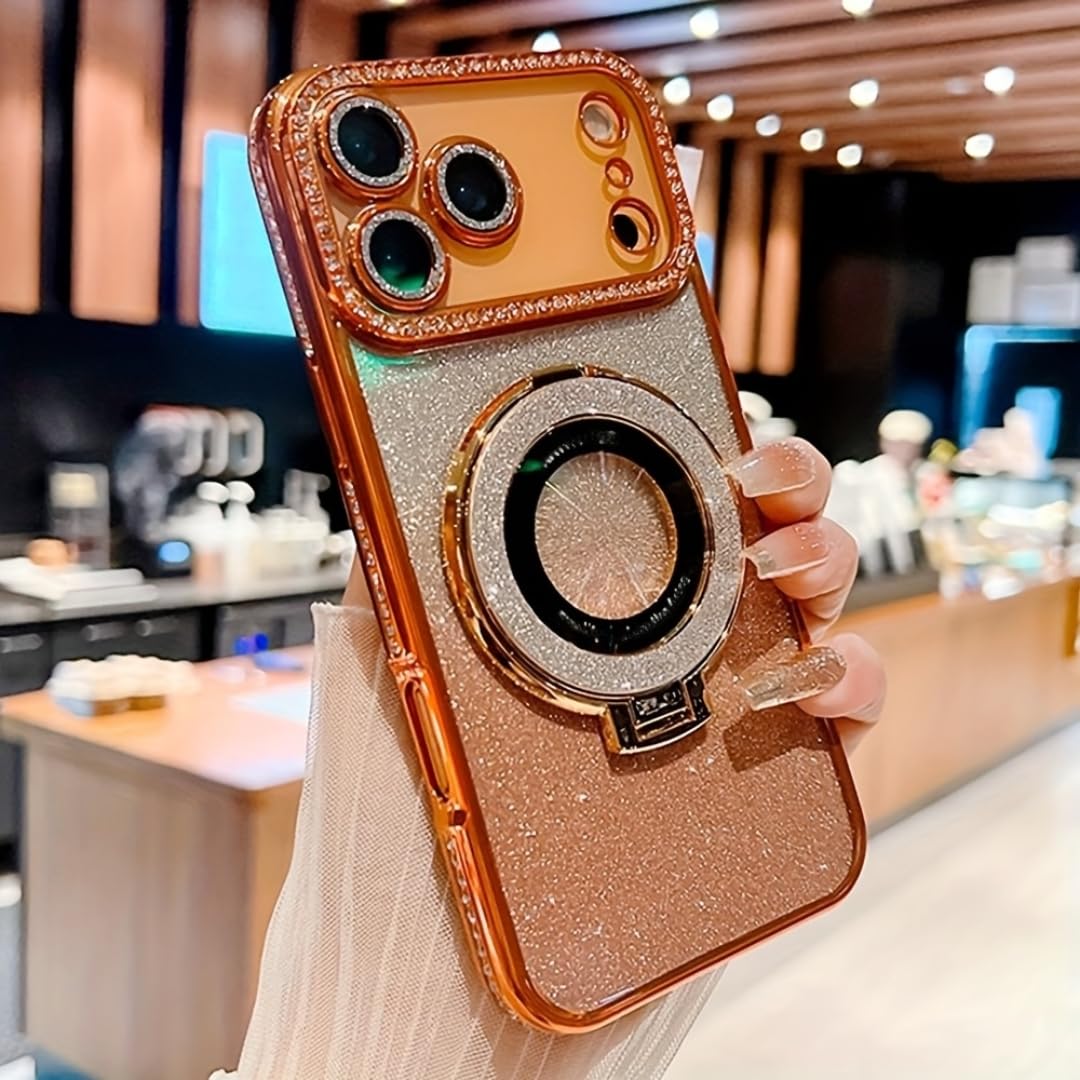 Luksusowy, diamentowy, gradientowy, brokatowy uchwyt na telefon do iPhone'a 17 16 15 14 13 Pro Max, metalowy uchwyt, odporny na wstrząsy (do iPhone'a 14/różowy)
