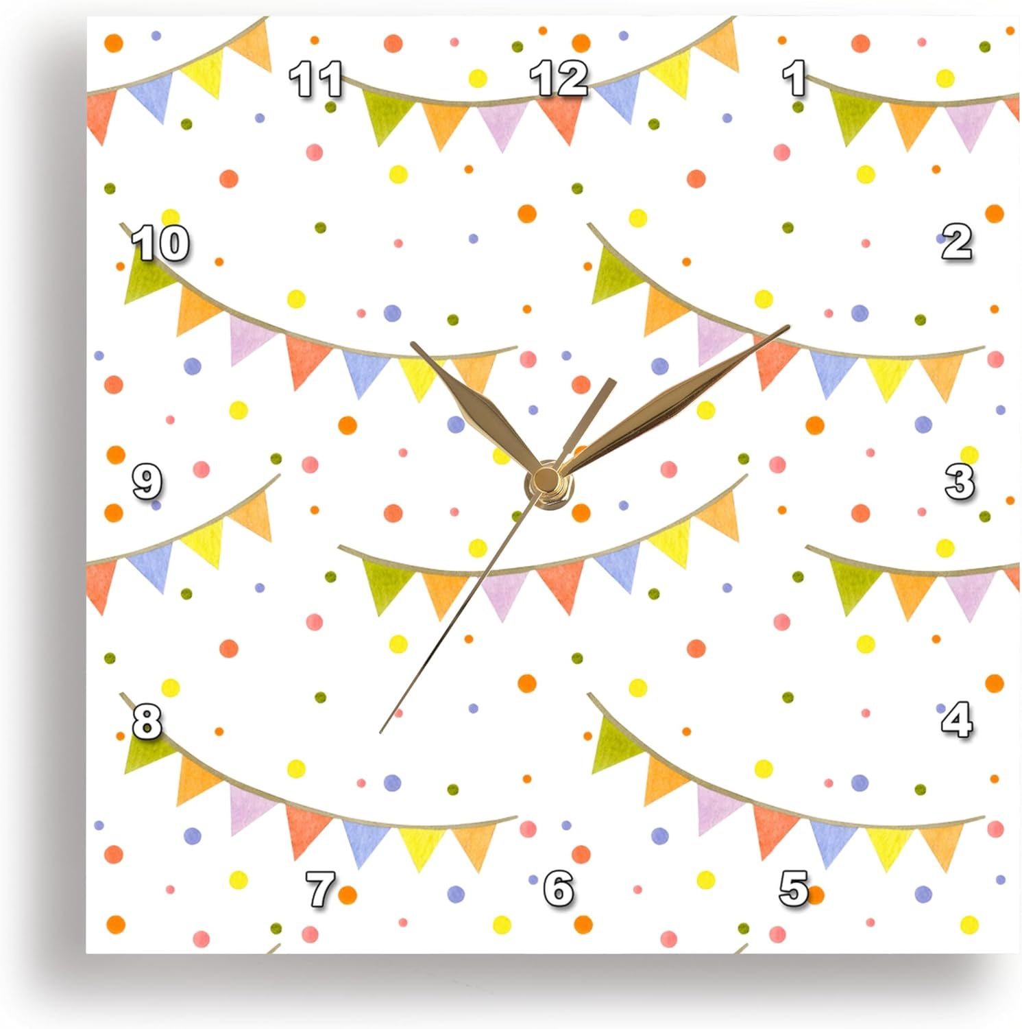 3dRose Wall Clock Silent - 15 inch - Confetti dots, Party Banners, Colorful, Pattern, Cute - Patterns and Backgrounds
