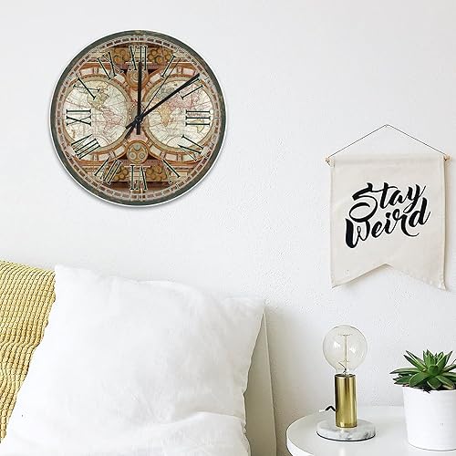 Miniatura 3 de Reloj de pared redondo rústico con mapa del mundo retro clásico, de 12 pulgadas, de cuarzo, funciona con pilas, silencioso, mapa del mundo, bandera