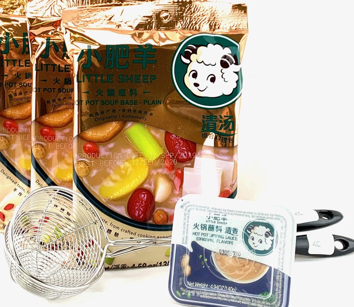 Little Sheep Hot Pot Soup Base With Dipping Sauce And 2 pcs Strianer ladleCombo Set (Clear Broth Base)
