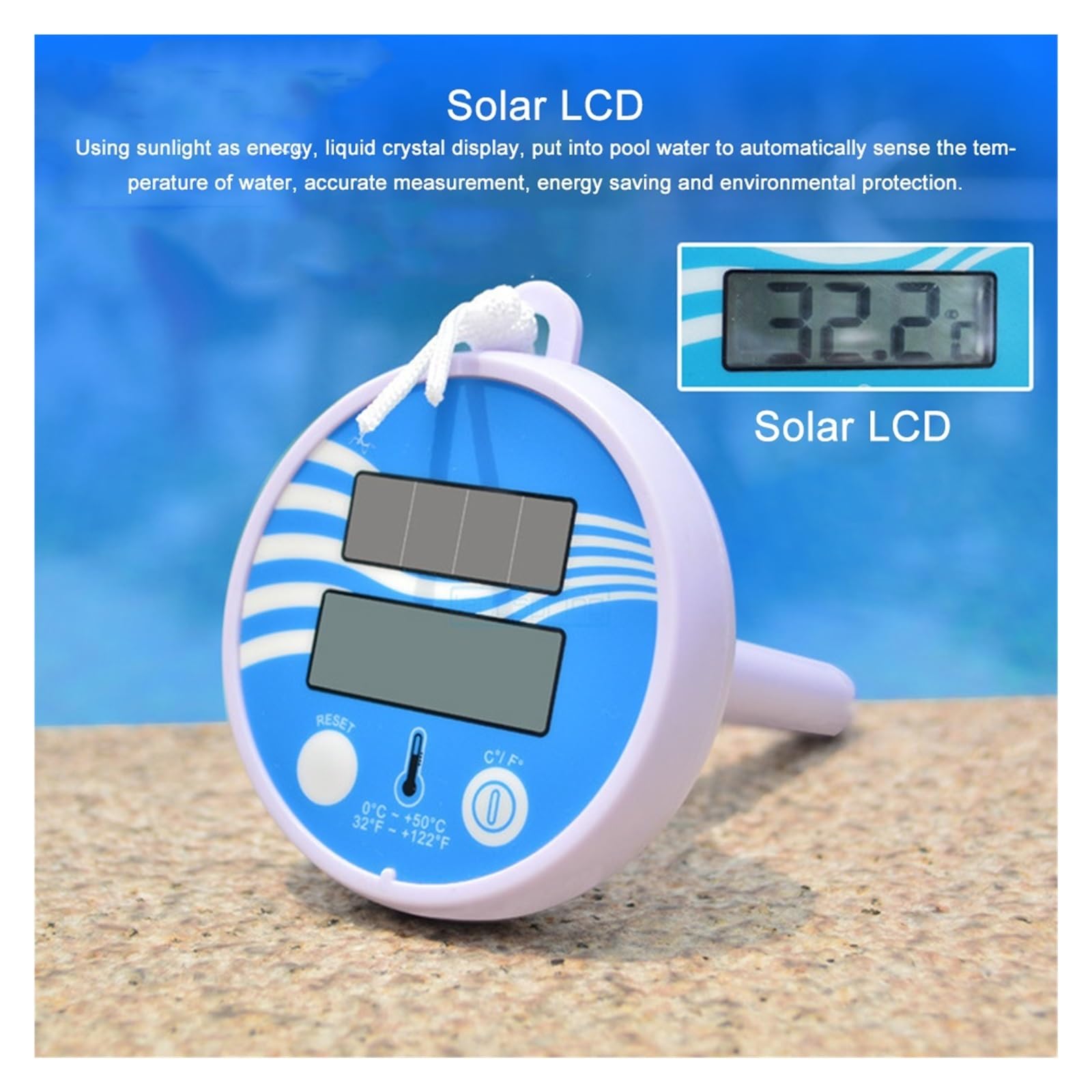 Cyfrowy Pływający Termometr Basenowy Zasilany Energią Słoneczną, Wodoodporny, Wyświetlacz LCD, Urządzenie Do Pomiaru Temperatury Basenu Wodoodporny Zgodnie Z Normą Ipx7