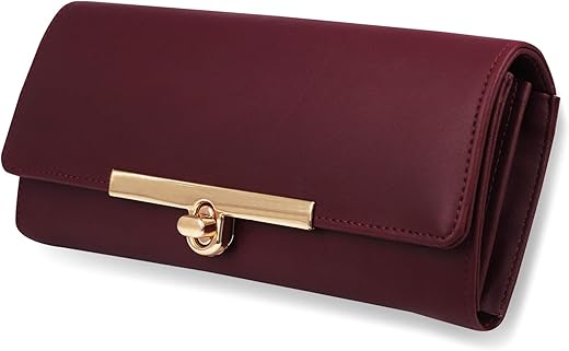 ALSU Women’s Maroon Hand Clutch Wallet Purse Trendy Lock Closure |Phone Holder|4 Cards Pocket (ldu-012mar)