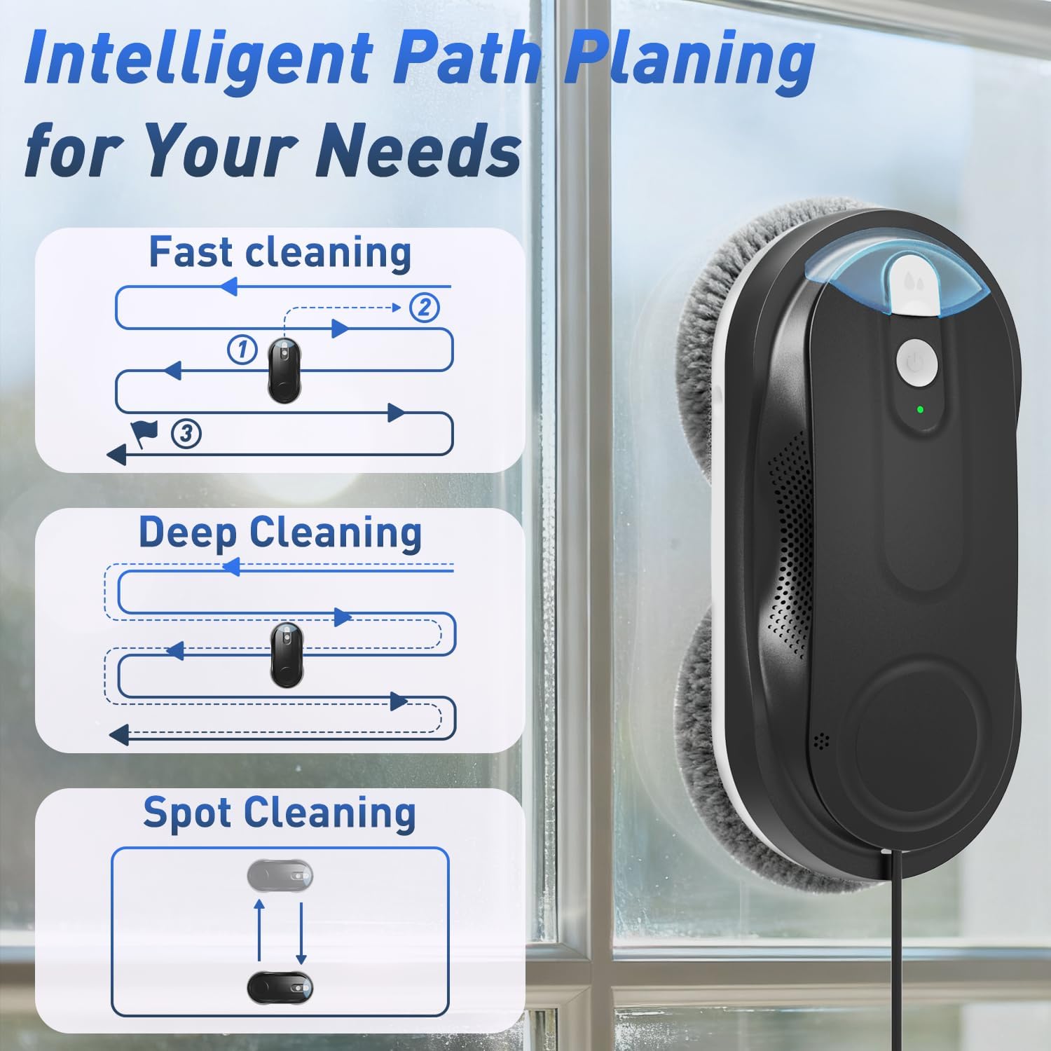 KKI Window Cleaning Robot, Automatic Window Cleaner Robot, AC Power, Dual Spray, Max 3200Pa, AI Path Planning & Edge Detection, for High-Rise Windows, Glass,Door,10xCloths, X3