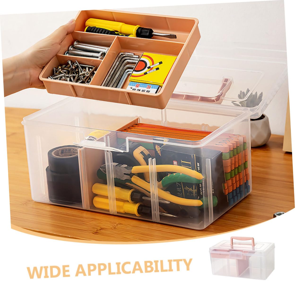 Scatola Organizer Multifunzione Rosa in Pp Trasparente con Manico | Struttura a Doppio Livello, Design Robusto Resistente a Deformazioni, per Accessori Creativi e Piccoli Oggetti