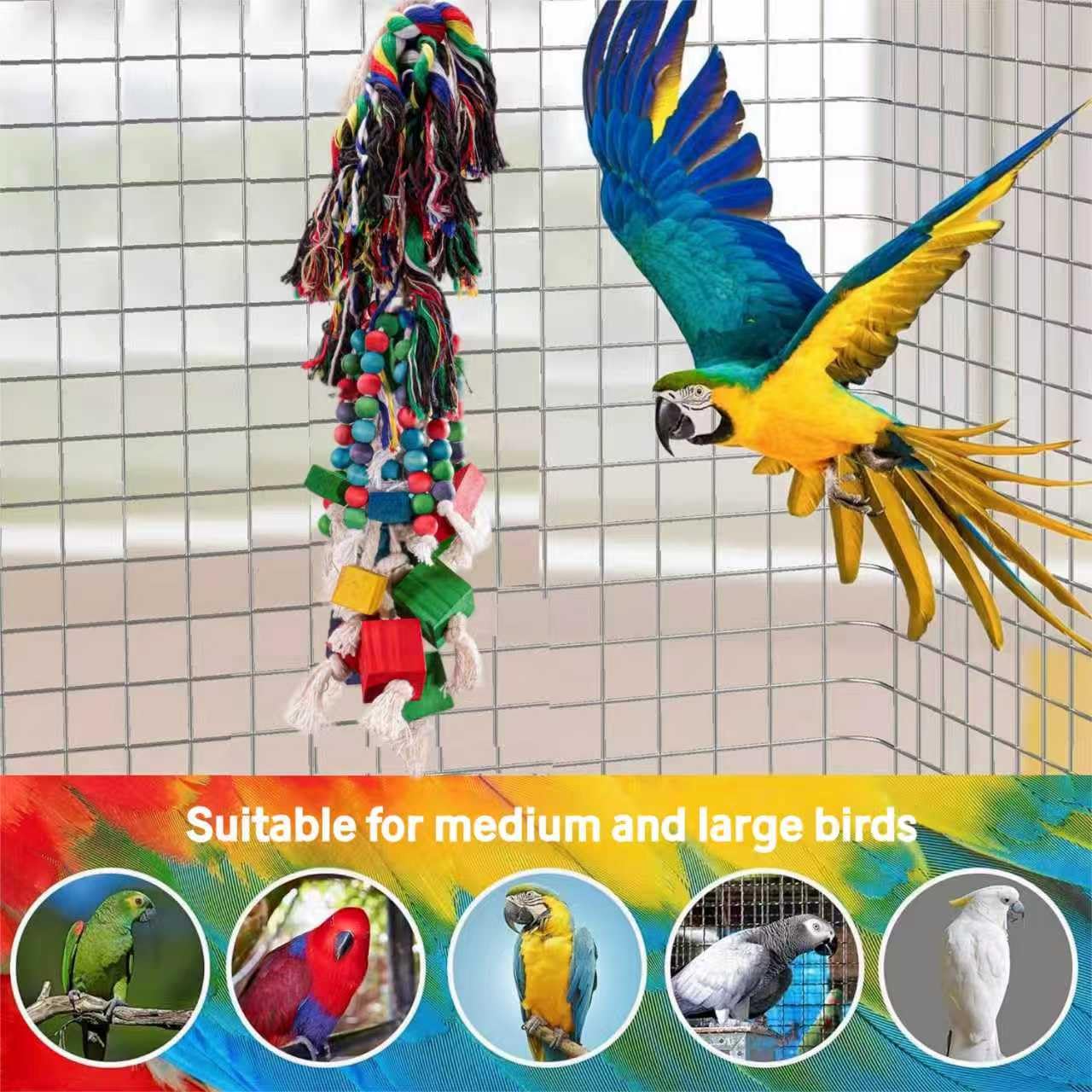 Grands jouets pour perroquet gris africain cacatoès - Jouets à mâcher en bois naturel - Jouet d'escalade durable pour oiseaux de taille moyenne et grande - Jouet suspendu pour cage à oiseaux