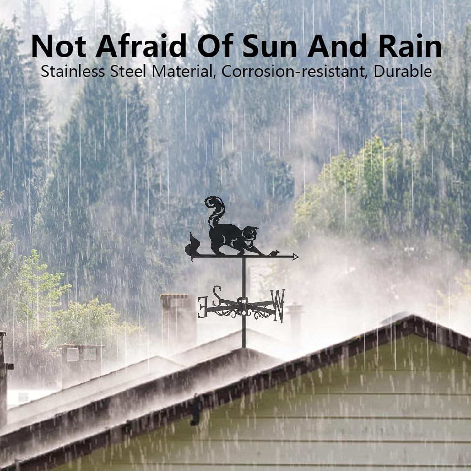 屋根マウント付き猫風向ベーン、鉄風向インジケータ動物オーナメント屋外ガーデンガゼボファームヤード-猫
