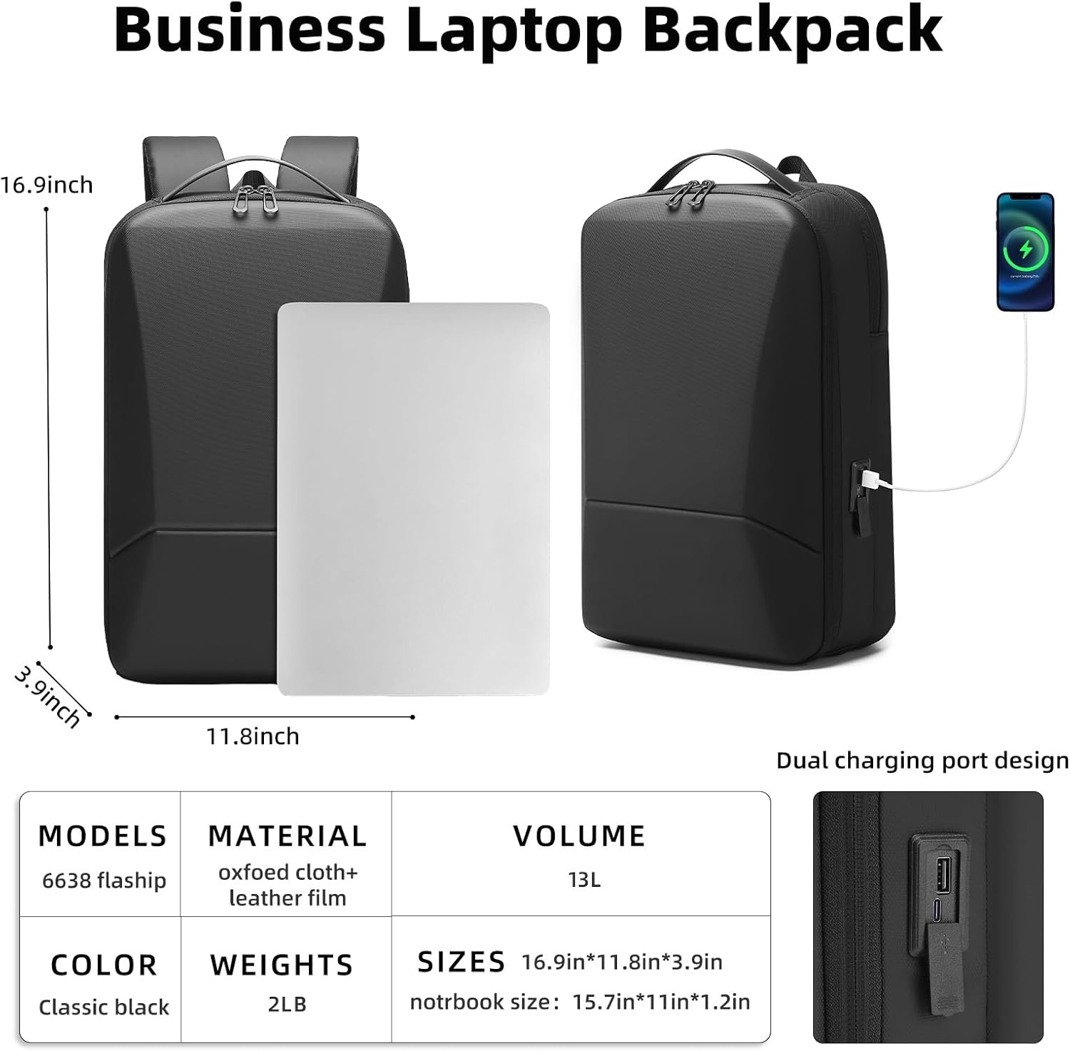 Business Backpack for Men 15.6IN, Lightweight and Waterproof Laptop Backpack with USB Charger Port, Travel Durable Backpack