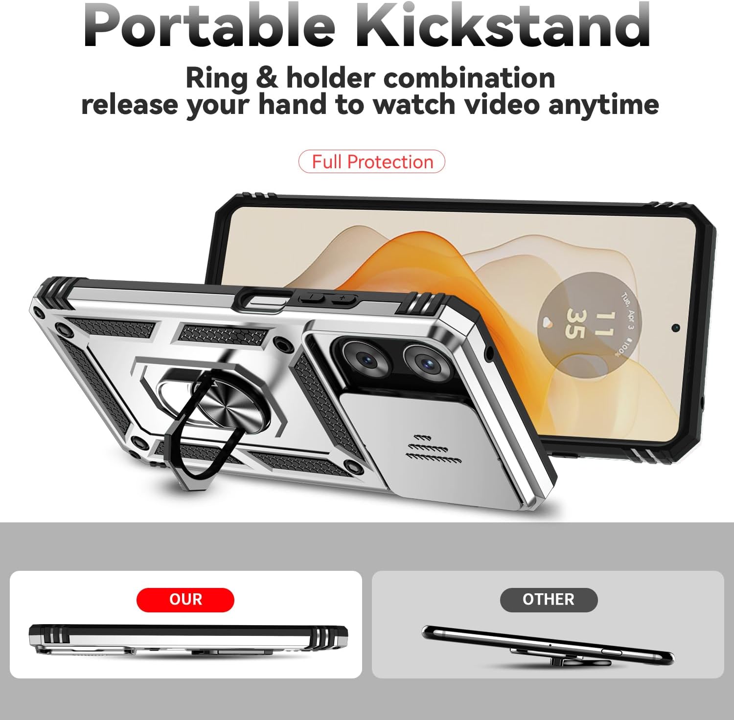  Phone Case for Motorola Moto G 5G 2025/Moto G 5G 2026/Moto G Play 2026 Case with HD Screen Protector & Slide Camera Cover & Kickstand, [Military-Grade] Phone Case, Silver thumbnail
