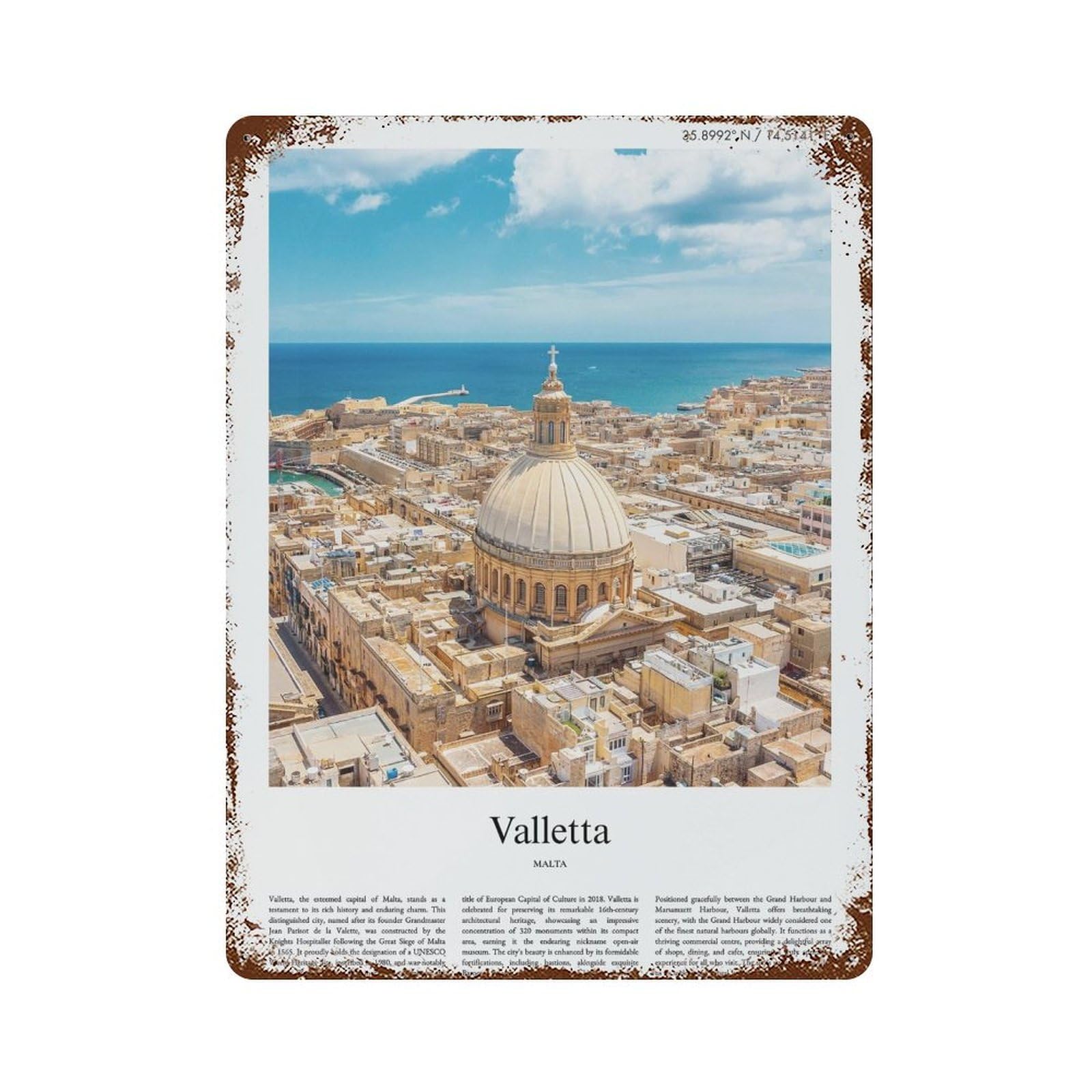 xiaoxiaoshen Valletta Malta City Scenery Wall Decor Art Metal Tin Poster Modern Home Decor Art Home Bar Shop Decorations Vintage Sign 40x30cm