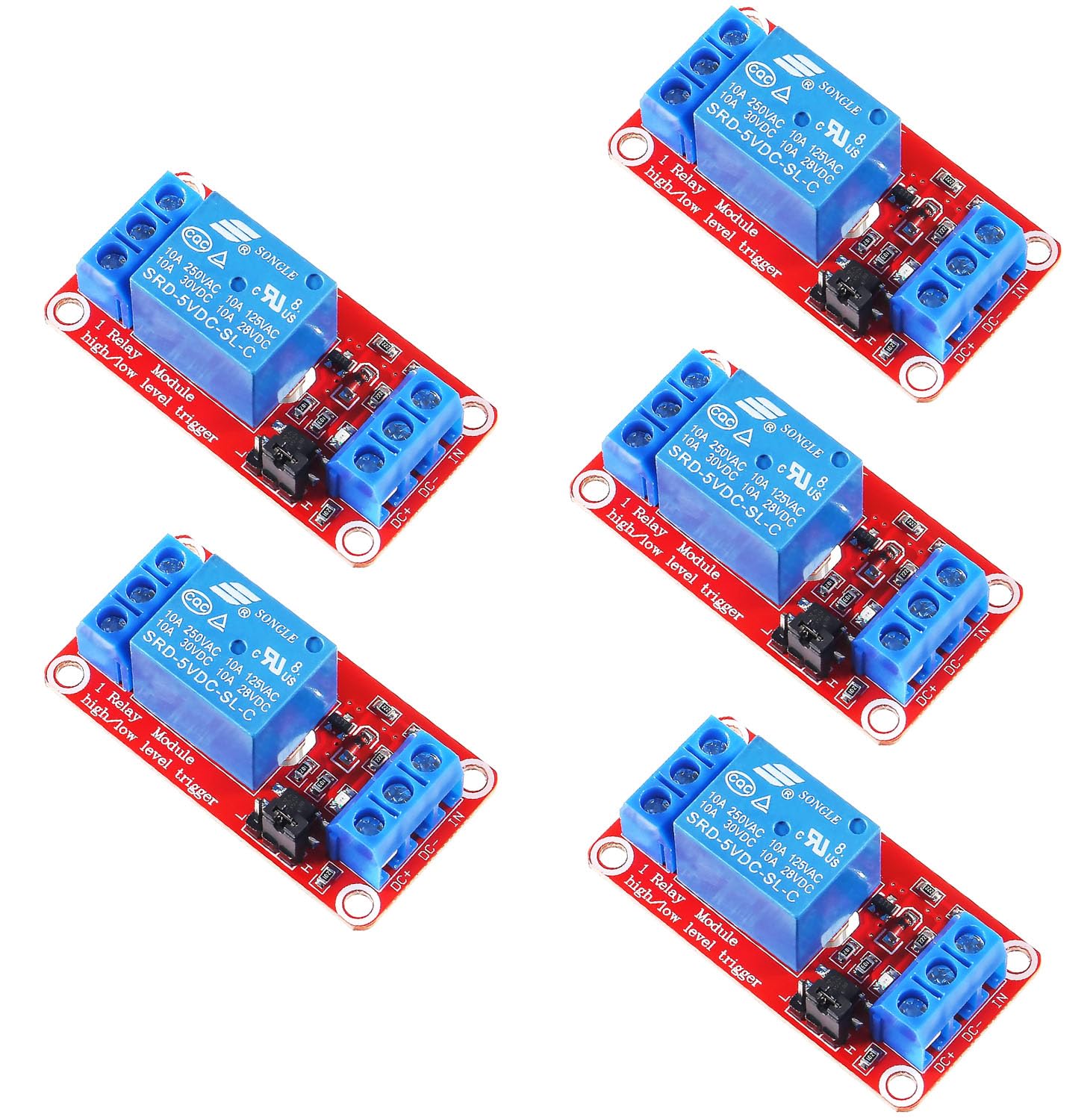 RUNCCI-YUN 5 Stück Ein Kanal Relais Modul 5V, 1 Kanal Relais Modul mit Optokoppler High oder Low Level Trigger Erweiterungsplatine Relaisschalt für Raspberry Pi Arduino Board