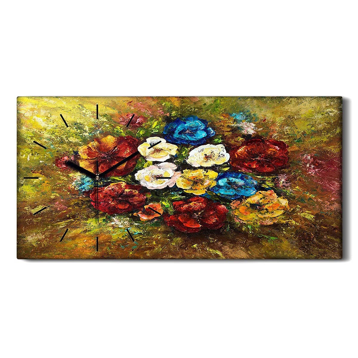 Horloge sur Toile Salon Moderne Image de Fleurs Décoration Murale Chic et Silencieuse