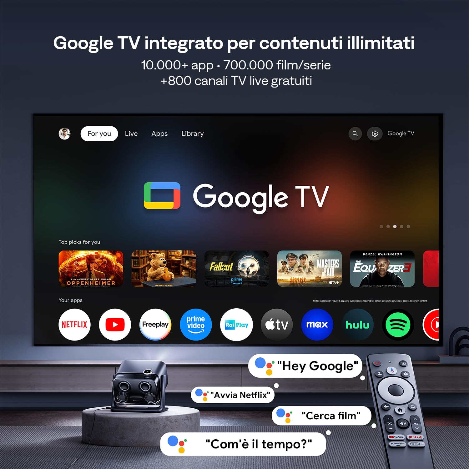 Aurzen Boom Mini 4-in-1 Proiettore Smart con Google TV, 10,000+ Apps, 4k Supporta Videoproiettore, 500 Lumen Projector, 20W DoIby Audio, Real-Time Focus & Keystone, WiFi/Bluetooth Esterno Home (Nero)