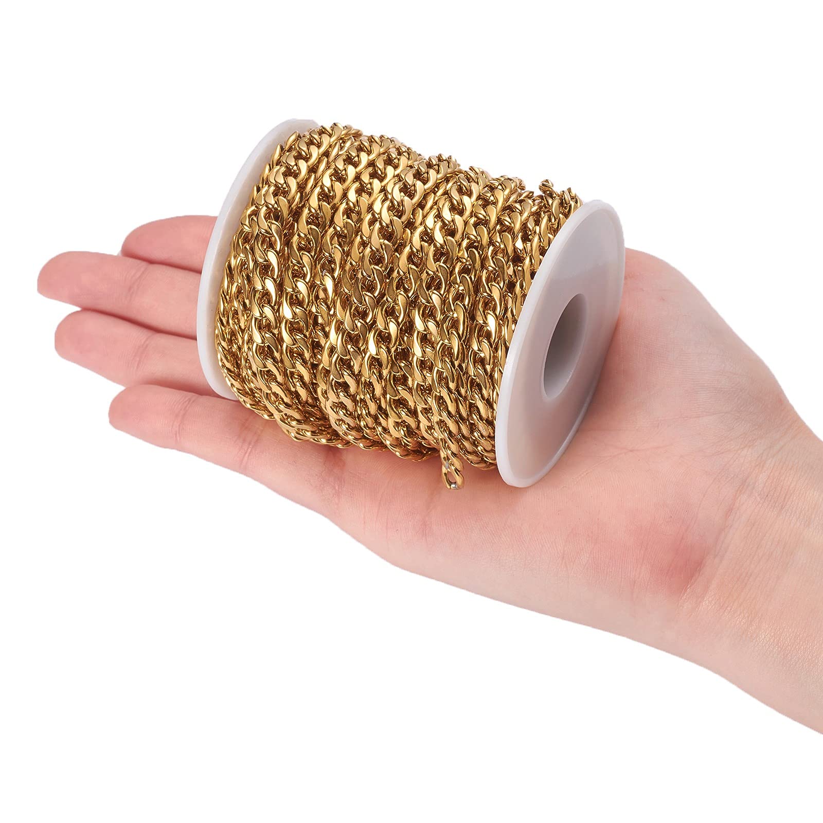 Cadenas de eslabones de acero inoxidable de 19 pies / rollo de eslabones dorados sin soldar, cadenas trenzadas de 9 x 6 mm para collares, accesorios de joyería, fabricación de bricolaje