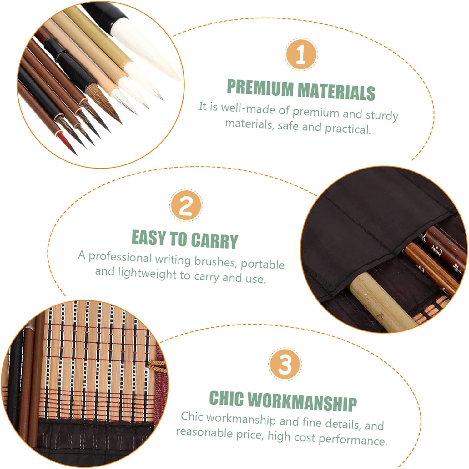 Veemoon 10Pcs Chinese Ink Painting Brush for Beginners Lightweight Calligraphy and Sumi Drawing Pens Portable Study Supplies Gift