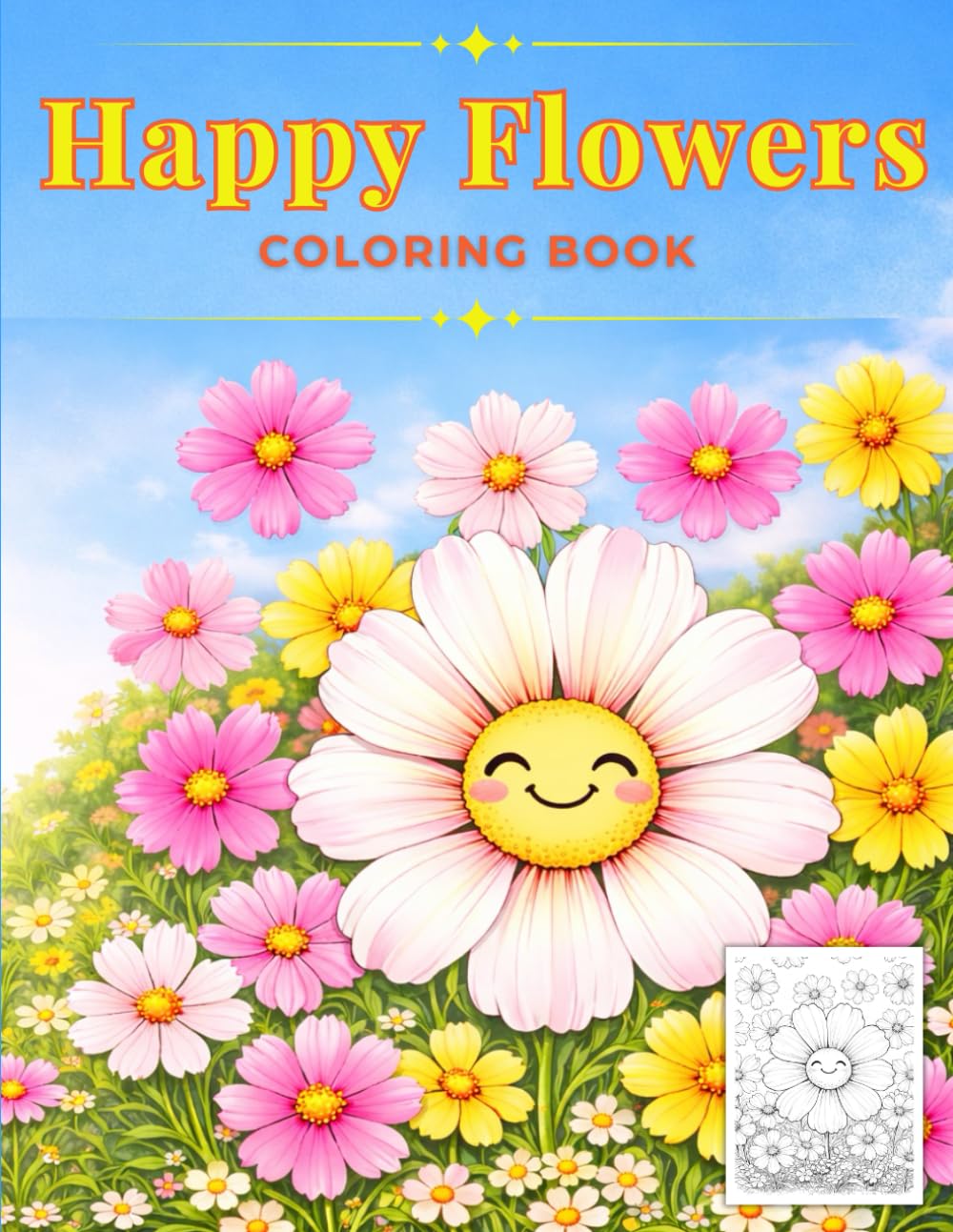 Cute Flower Coloring Book, Happy Smiling Flowers, Cozy Designs, Stress Relief: A Cozy Coloring Book of Happy Flowers, For Adults and Teens