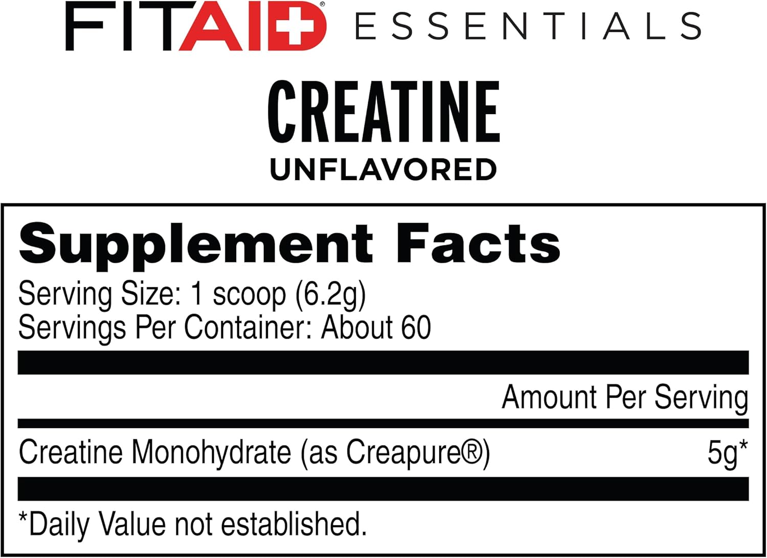 LIFEAID FITAID Creatine Monohydrate Powder, CreaPure, Unflavored, ATP Production for Weightlifting, Cycling, Zero Sugar, Smooth-Mixing, Easy on Stomach, Resealable, 60 Servings