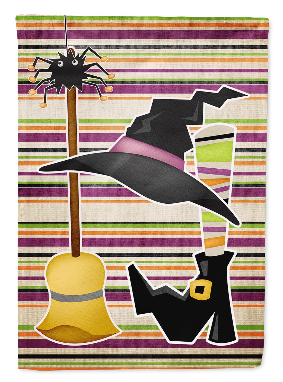 Drapeau d'Halloween à rayures avec costume de sorcière multicolore pour extérieur festif