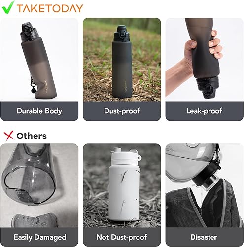 Miniatura 2 de TakeToday Collapsible Water Bottles 32oz, Foldable Travel Water Bottle, BPA Free, Silicone Water Bottle Leakproof for Hiking, International Travel,