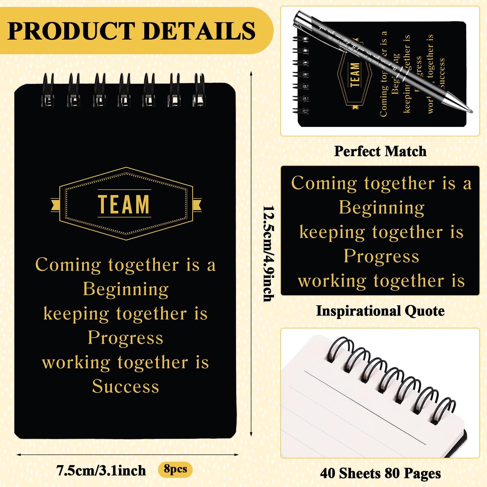 32 Pcs Employee Appreciation Gifts Bulk Team Spiral Notebooks Inspirational Notepad with Motivational Pen Thank You Keychain Organza Bag Team Appreciation Gifts for Staff Coworker Social Worker Gift - Image 2