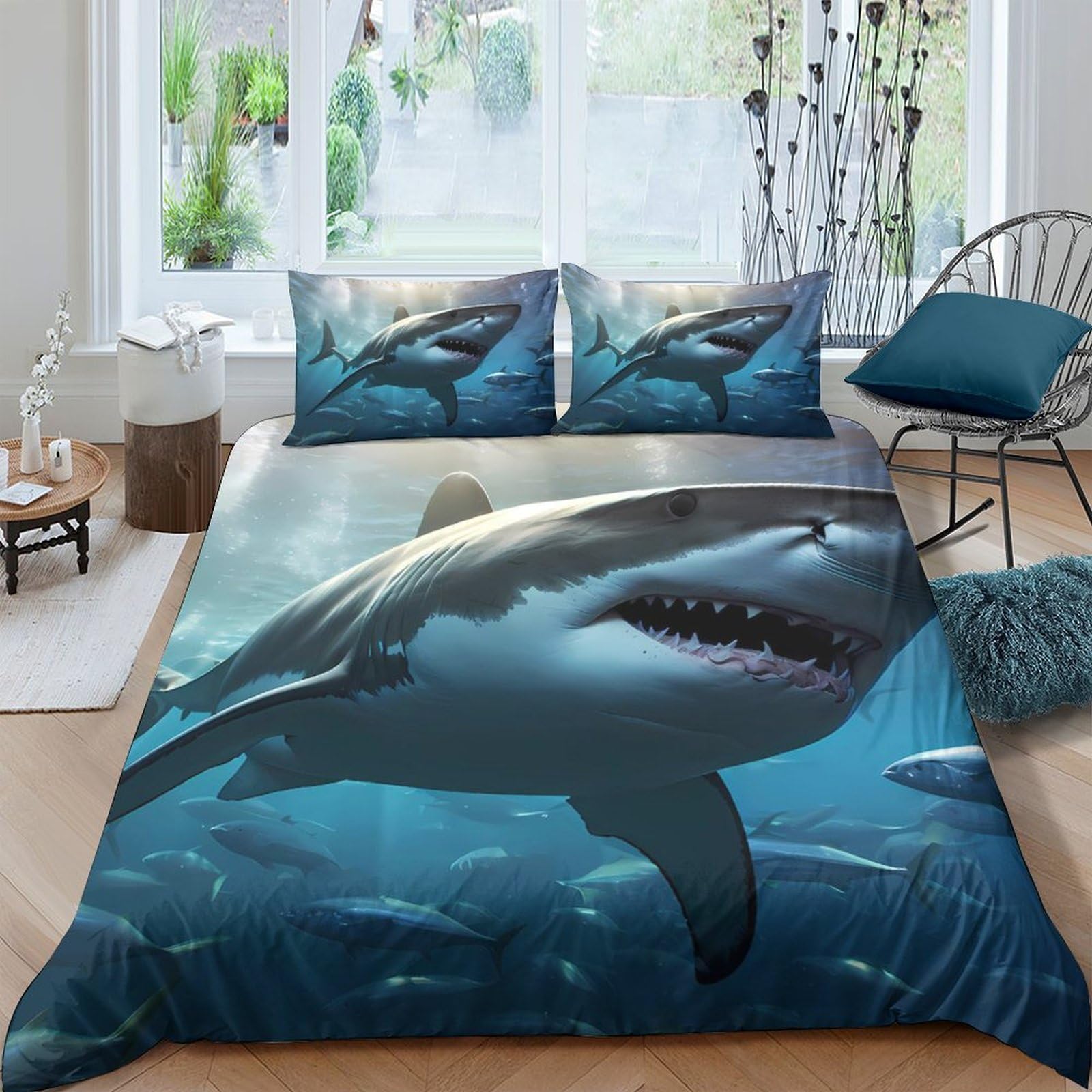 Ctjqhvkz Style-1 3D Printed Shark Ocean Fitted Sheet Microfiber Soft Breathable Sea Life Mattress Cover For Bedroom Dorm Decor Single（135X200cm）