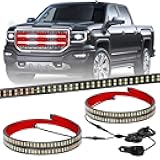 XRIDONSEN 2PCS 30 inch Truck Grill Emergency Lights Strip 360 LED Red White Grille Strobe Lights Flashing Warning Hazard Safety Waterproof First Responder Lights for Vehicles Firefighter Fire Trucks
