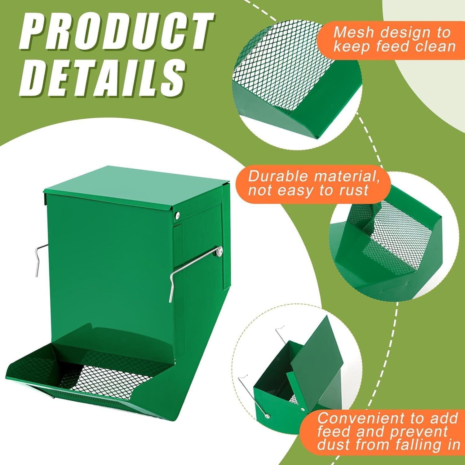 7-inch 4-Piece Dispenser, Wire Mesh, Yellow with Lid Animal Food Container, Metal Base Chicken Grit & Clam Feeder with Pair Marine Shell Feeder with a Pair of Gloves